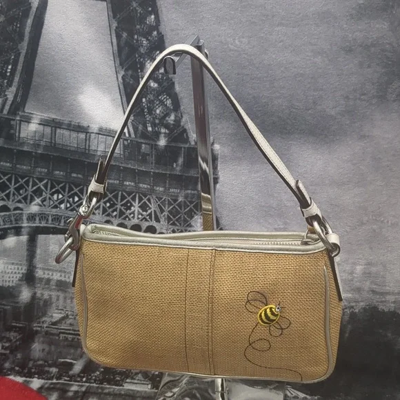 Coach LE Limited Bumble Bee Floral Y2K Mini Bag w Raffia Shoulder Purse - Picture 5 of 14